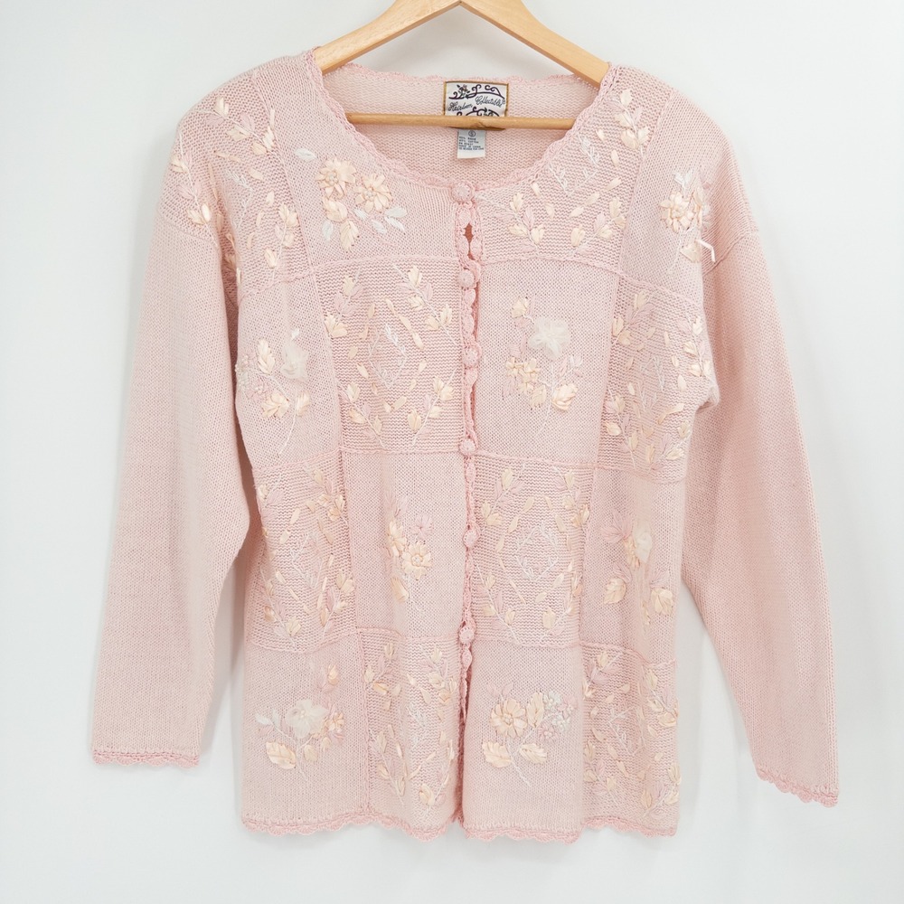Heirloom Collectibles Cardigan Women Small Pink Embroidered 90s Coquette Granny